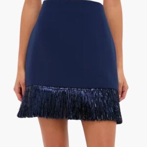 Tuckernuck Hyacinth House Francie Metallic Fringe Mini Skirt Navy Large